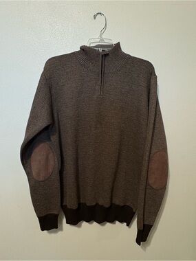 Men's Brown Quarter-Zip Sweater with Elbow Patches